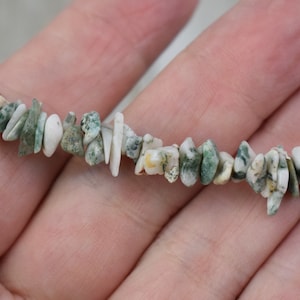 Tree Agate Chips / Beads - Natural Green and White Stone Chips