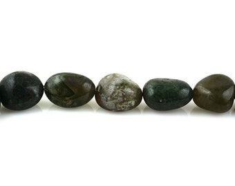 Moss Agate Tumbled Nuggets / Dark Green / Beads - Natural Gemstone Chips