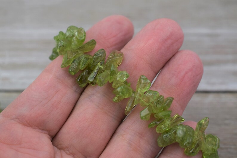 Large Graduated Natural Gemstone Chips Side Drilled Peridot Long Chips Beads