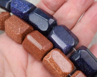 Extra Large Goldstone Faceted Column Beads - Semi-Precious Beads - Choice of Blue or Gold