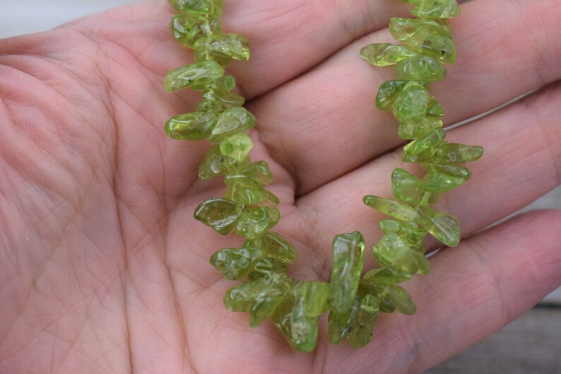Large Graduated Natural Gemstone Chips Side Drilled Peridot Long Chips Beads