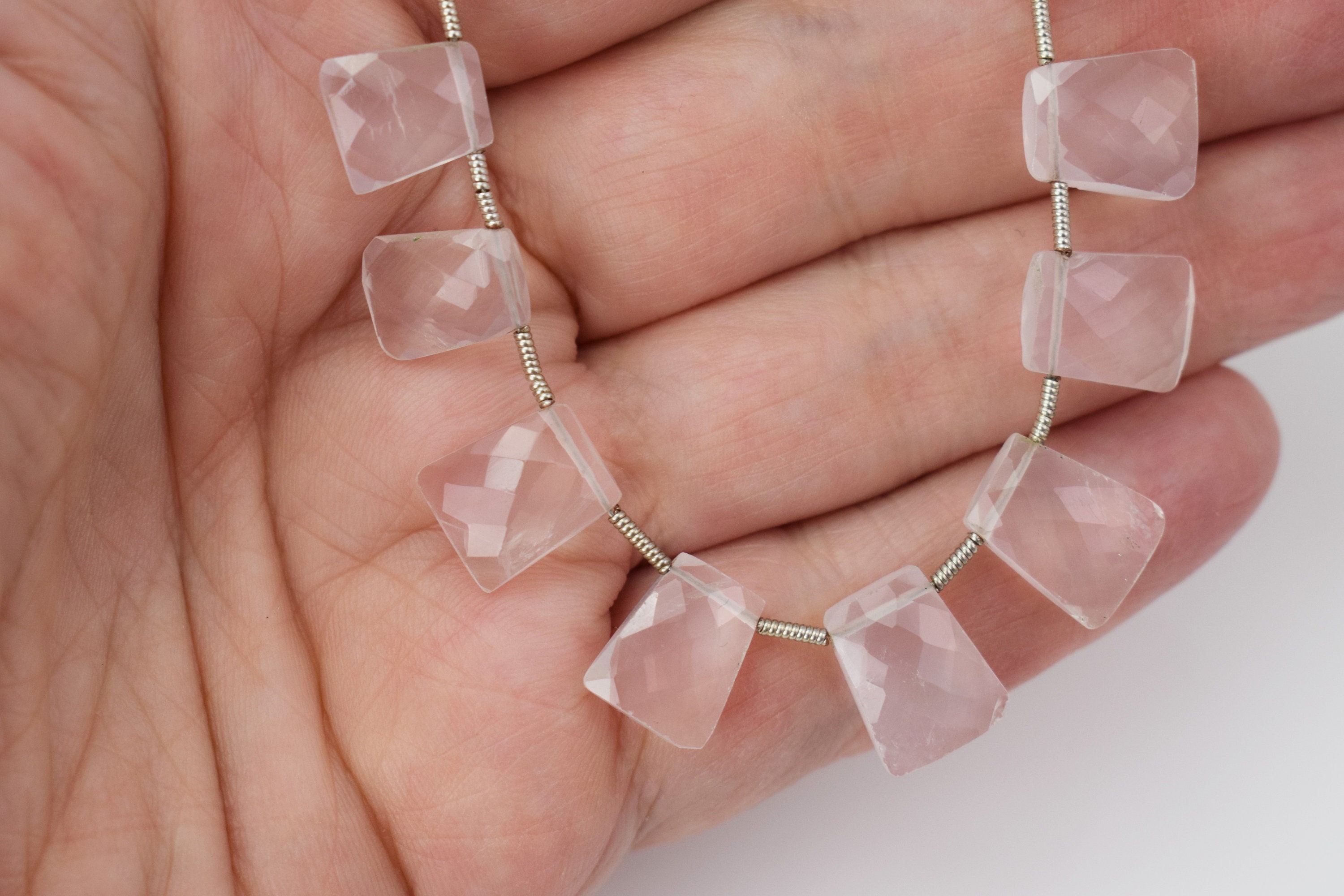 Graduated from 7x10 to 10x12 mm Rose Quartz Faceted Tie Beads Natural Gemstone Beads