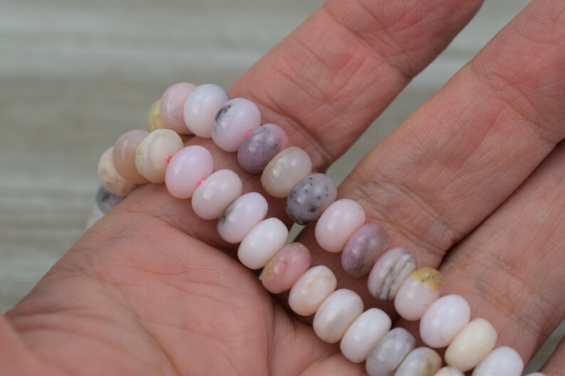 Natural Gemstone Beads Pink Opal Smooth Rondelle Beads 8x5 mm Large