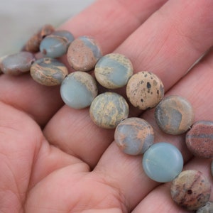 Aqua Terra Jasper Beads - Flat Round Beads - Round Semi-precious Stone Beads - 8, 10, 12 or 14 mm