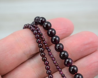 Garnet Beads - Smooth Round Beads - Natural Semi-precious Stone Beads - Choice of Size 2, 3 or 6 mm