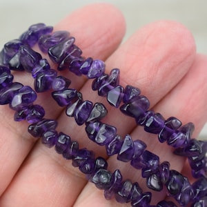 Dark Amethyst Chips / Beads - Dark Purple Gemstone Chips - Long Strand