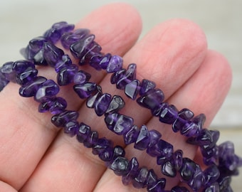 Dark Amethyst Chips / Beads - Dark Purple Gemstone Chips - Long Strand