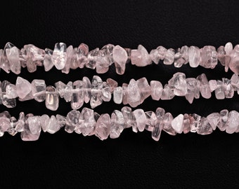 Rose Quartz Chips / Beads -  Pink Quartz - Natural Gemstone Chips - Long Strand
