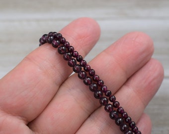 Garnet Beads - Smooth Round Beads - Natural Semi-precious Stone Beads - Choice of Size 3, 4 or 5 mm