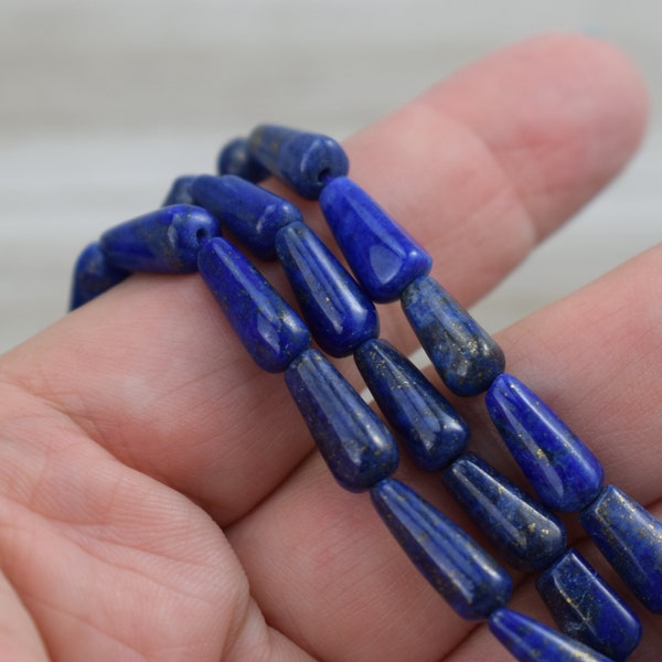 Lapis Lazuli Beads - Centre Drilled Drop Beads - Natural Royal Blue Semi Precious Stone - 9 - 12 mm