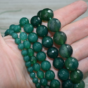 Green Onyx Beads  / Large Faceted Round Beads - Choice of Size 6 to 14 mm
