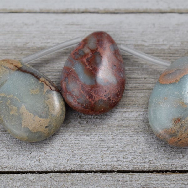 Perles Aqua Terra Jasper - Grande poire lisse - Perles pendentif - Côté percé - 30 x 20 mm