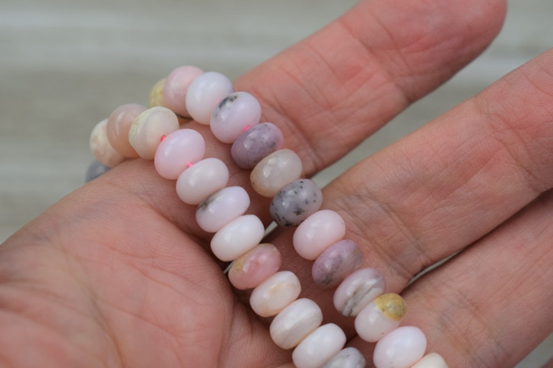 Natural Gemstone Beads Pink Opal Smooth Rondelle Beads 8x5 mm Large
