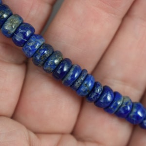 Lapis Lazuli Beads - Large Smooth Rondelle  - Graduated 5 to 12 mm - Natural Blue Gemstone Beads - Long Strand