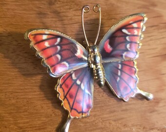 Antique Butterfly Pin, 70s Style Gold and ochre