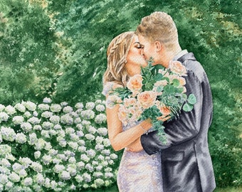 Custom wedding painting/commission portrait from photo/wedding anniversary gift/wedding watercolor painting