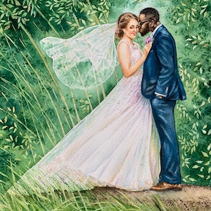 Custom wedding painting in watercolor image 3