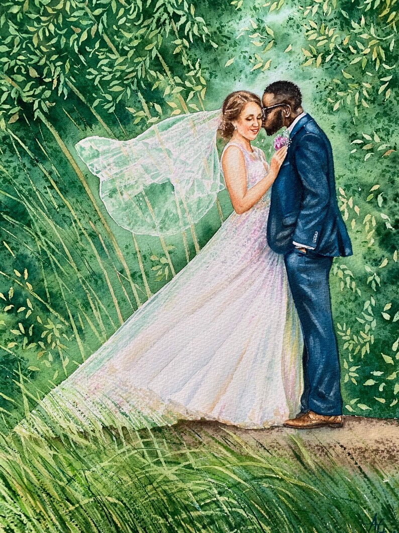 Custom wedding painting in watercolor image 3