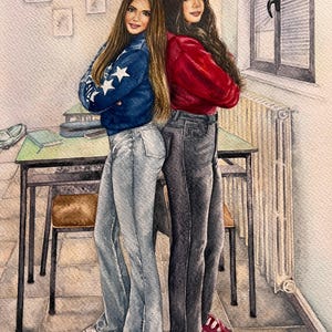 Custom Watercolor Portrait of Two People | Personalized Couple, Parent & Child, or Pet Owner Gift | Handpainted Art from Photo image 6