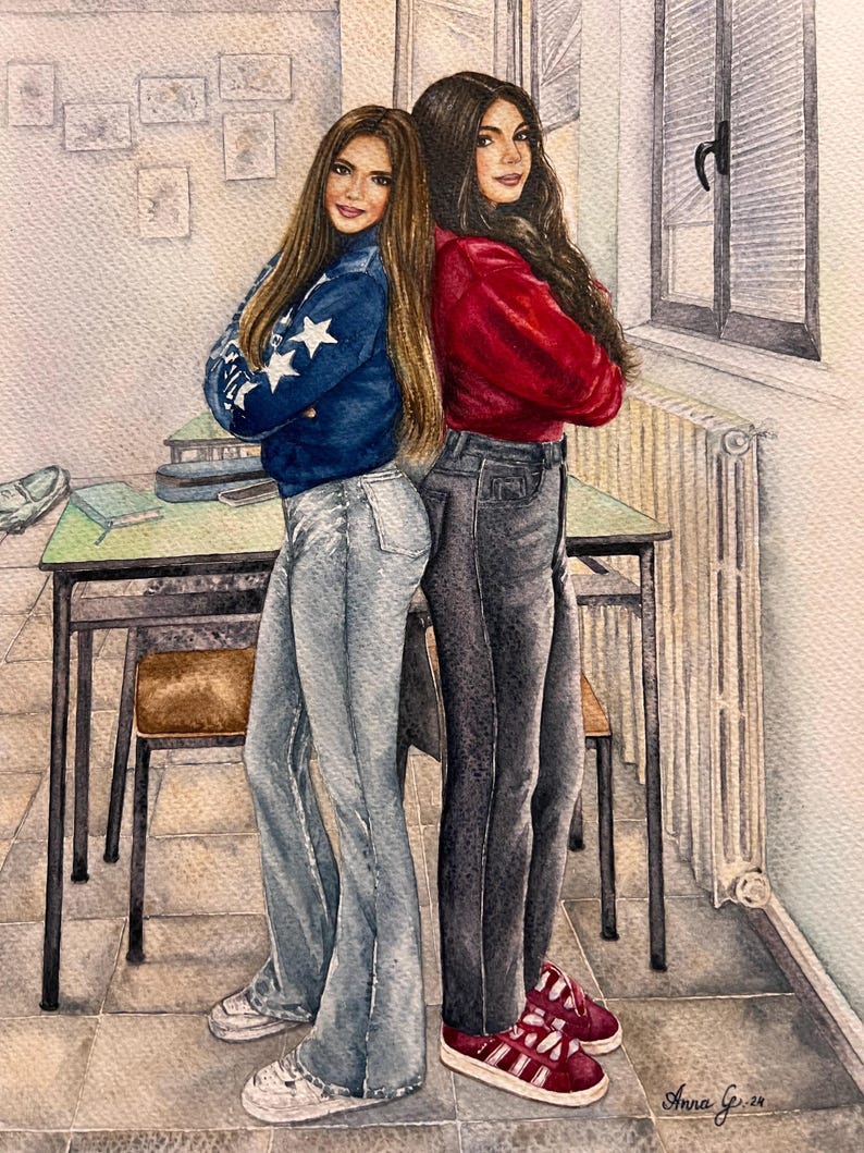 Custom Watercolor Portrait of Two People | Personalized Couple, Parent & Child, or Pet Owner Gift | Handpainted Art from Photo image 6