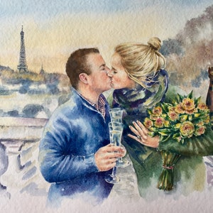 Personalized Couple Portrait Painting | Custom Anniversary, Honeymoon or Engagement Gift | Handpainted Watercolor from Photo image 3