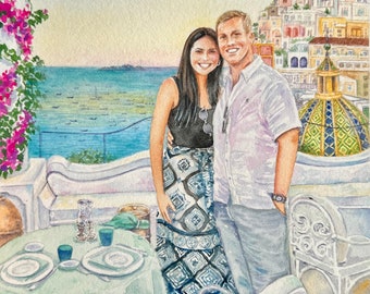 Custom watercolor painting/ Engagement/Couple/ Anniversary/ Honeymoon commission painting from photo