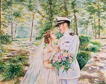 Personalized Wedding Gift for Couple | Custom Watercolor Bridal Portrait from Photo