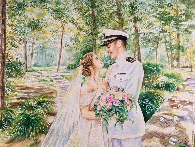 Custom wedding painting in watercolor image 6