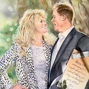 Personalized Couple Portrait Painting | Custom Anniversary, Honeymoon or Engagement Gift | Handpainted Watercolor from Photo image 7