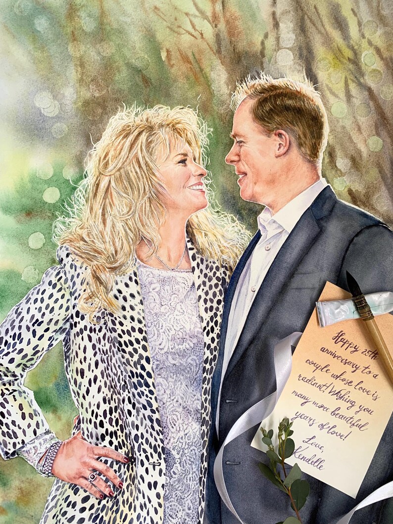 Personalized Couple Portrait Painting | Custom Anniversary, Honeymoon or Engagement Gift | Handpainted Watercolor from Photo image 7