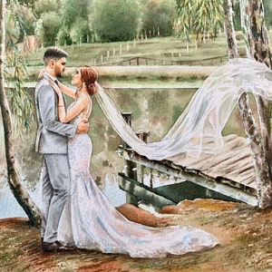 Custom wedding painting in watercolor image 2