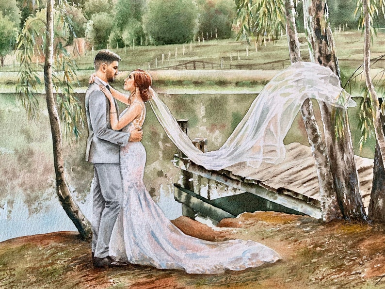 Custom wedding painting in watercolor image 2