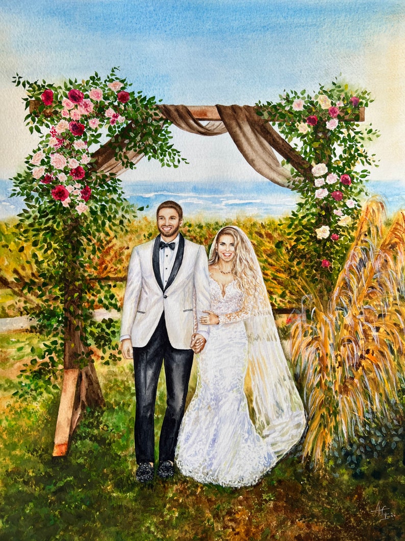 Custom wedding painting in watercolor image 2