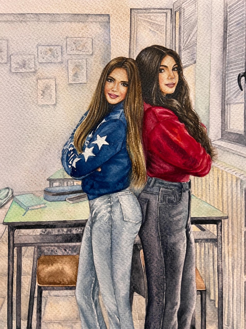 Custom Watercolor Portrait of Two People | Personalized Couple, Parent & Child, or Pet Owner Gift | Handpainted Art from Photo image 7