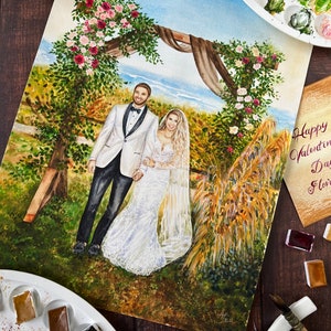 Custom wedding painting in watercolor image 3