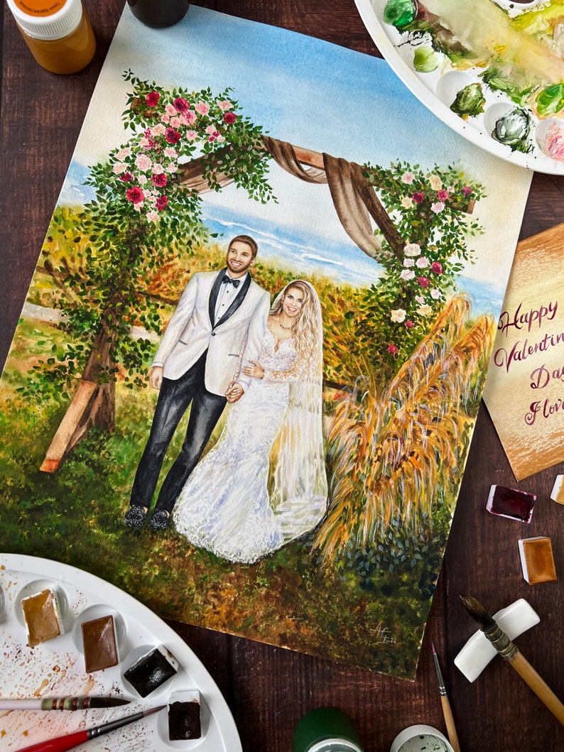 Custom wedding painting in watercolor image 3