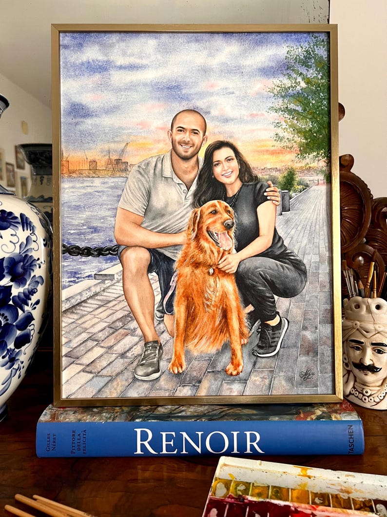 Custom Watercolor Portrait of Two People | Personalized Couple, Parent & Child, or Pet Owner Gift | Handpainted Art from Photo image 20