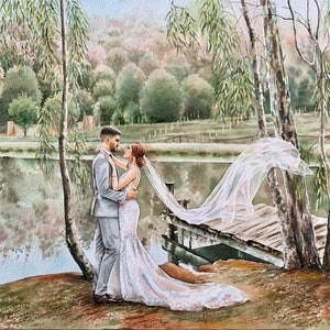 Custom wedding painting in watercolor image 1