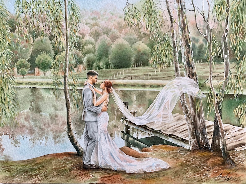 Custom wedding painting in watercolor image 1