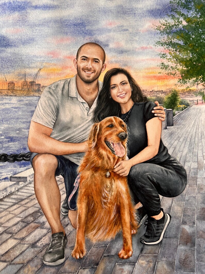 Custom Watercolor Portrait of Two People | Personalized Couple, Parent & Child, or Pet Owner Gift | Handpainted Art from Photo image 18