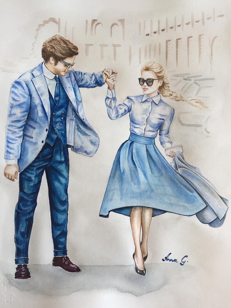 Personalized Couple Portrait Painting | Custom Anniversary, Honeymoon or Engagement Gift | Handpainted Watercolor from Photo image 19