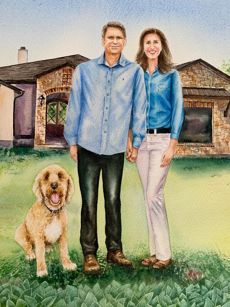 Custom Watercolor Portrait of Two People | Personalized Couple, Parent & Child, or Pet Owner Gift | Handpainted Art from Photo image 16