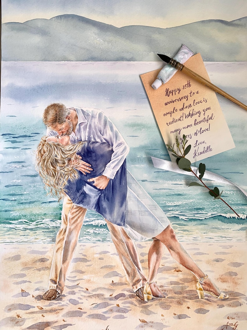 Personalized Couple Portrait Painting | Custom Anniversary, Honeymoon or Engagement Gift | Handpainted Watercolor from Photo image 6