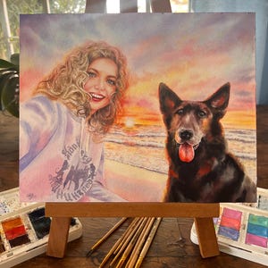 Custom Watercolor Portrait of Two People | Personalized Couple, Parent & Child, or Pet Owner Gift | Handpainted Art from Photo image 3