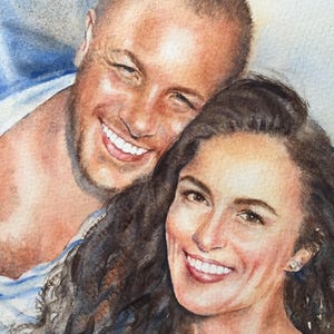 Personalized Couple Portrait Painting | Custom Anniversary, Honeymoon or Engagement Gift | Handpainted Watercolor from Photo image 2