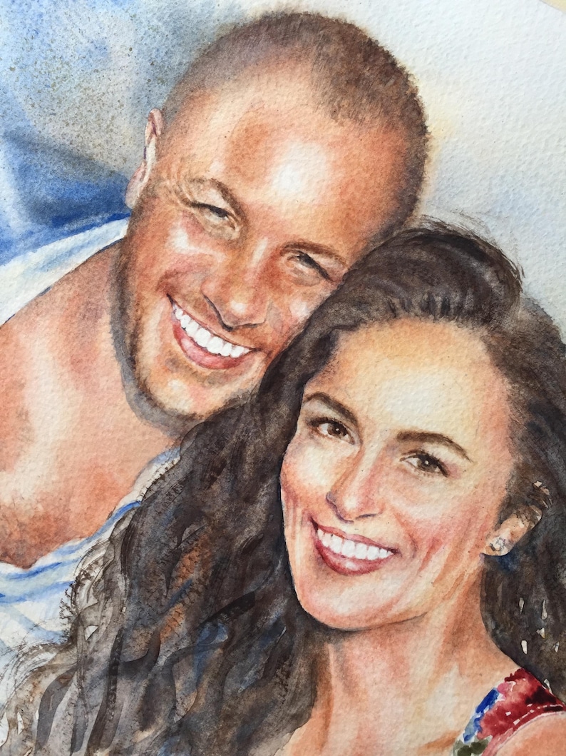 Personalized Couple Portrait Painting | Custom Anniversary, Honeymoon or Engagement Gift | Handpainted Watercolor from Photo image 2