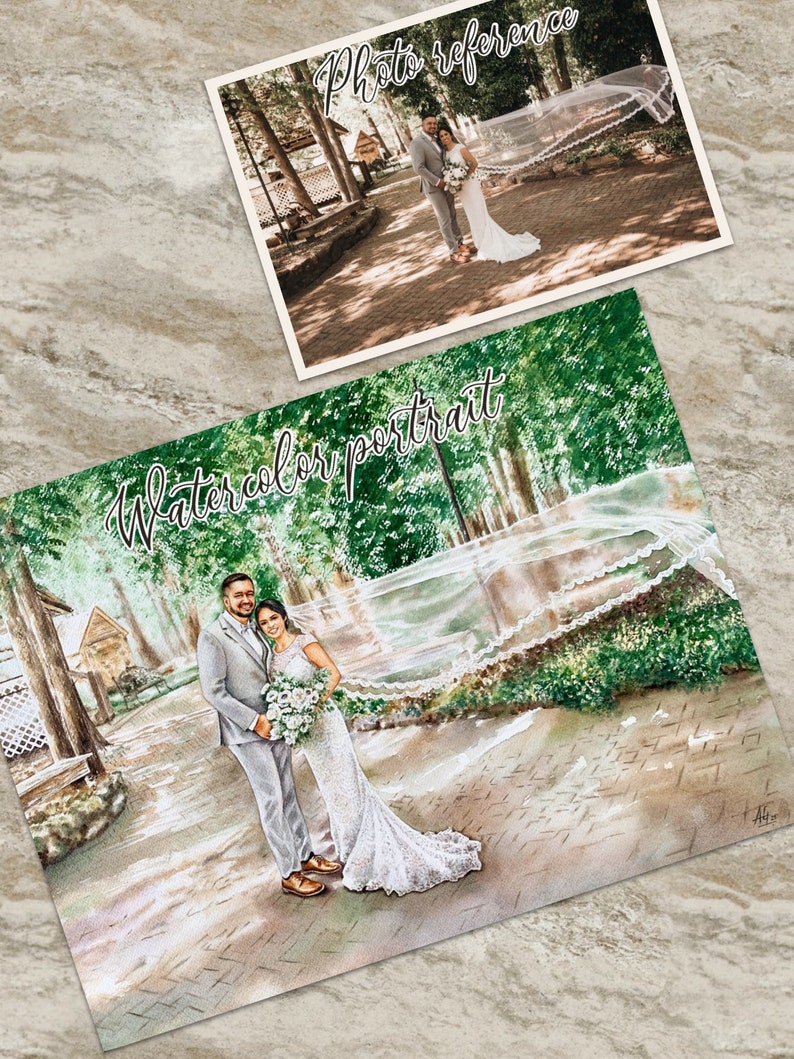 Custom wedding painting in watercolor image 6