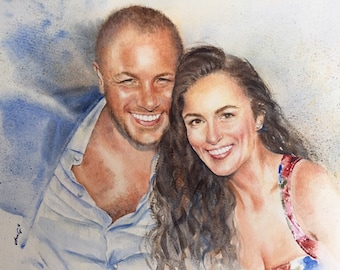 Personalized Couple Portrait Painting | Custom Anniversary, Honeymoon or Engagement Gift | Handpainted Watercolor from Photo