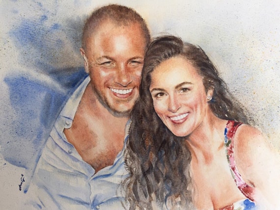 Personalized Couple Portrait Painting | Custom Anniversary, Honeymoon or Engagement Gift | Handpainted Watercolor from Photo