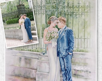Wedding Portrait Commission,Custom Wedding Watercolor,Anniversary Couple Gift from your Photo,Wallart